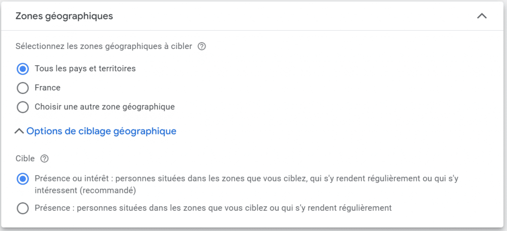 Ciblage géographique Google Ads