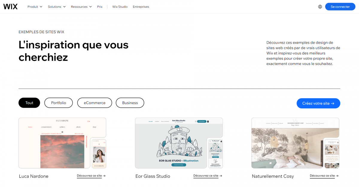 Créer un site internet soi-même : exemple site internet Wix